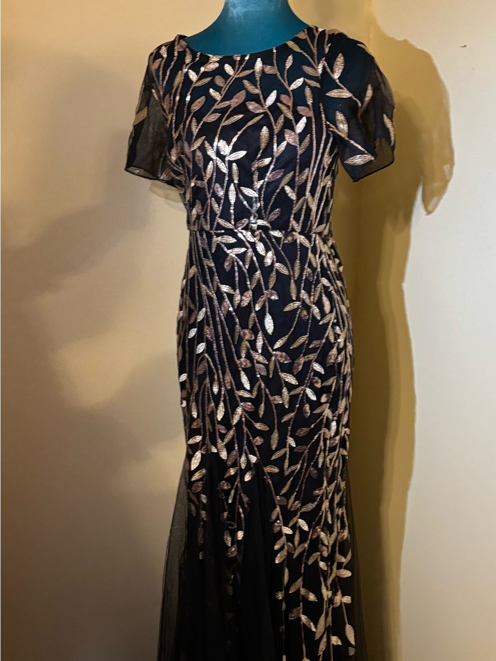 Ever Pretty Black Maxi Dress with Gold Leaf Embroidery